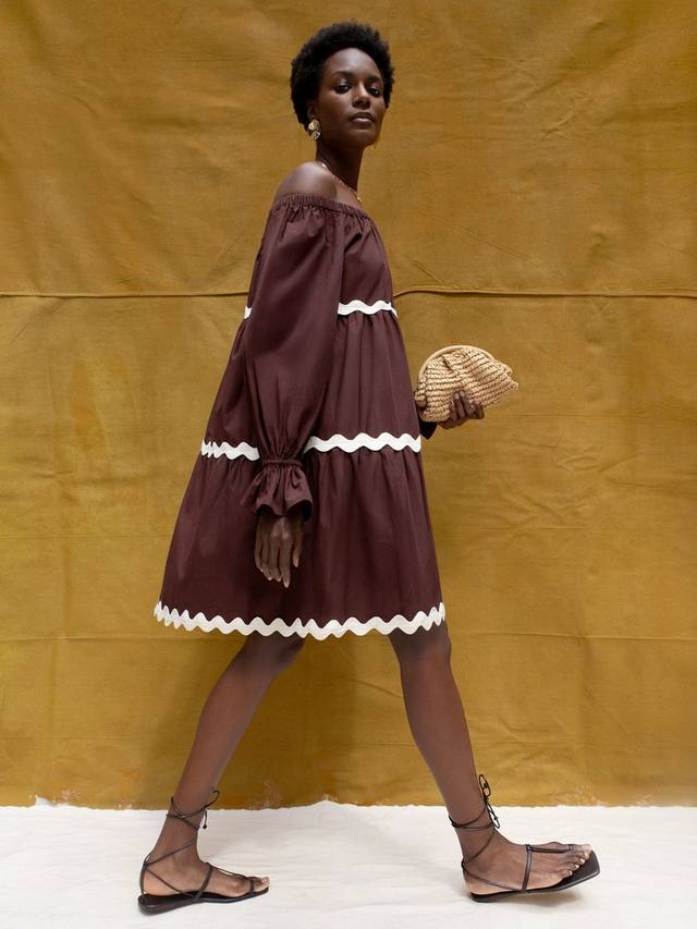 

Платье Bardot с ярусами и отделкой Ric Rac Ro&Zo, Brown