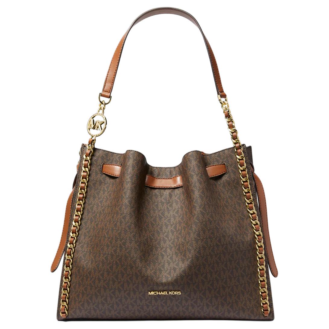 

MICHAEL KORS Сумка женская Mina Coated Canvas через плечо большая brown