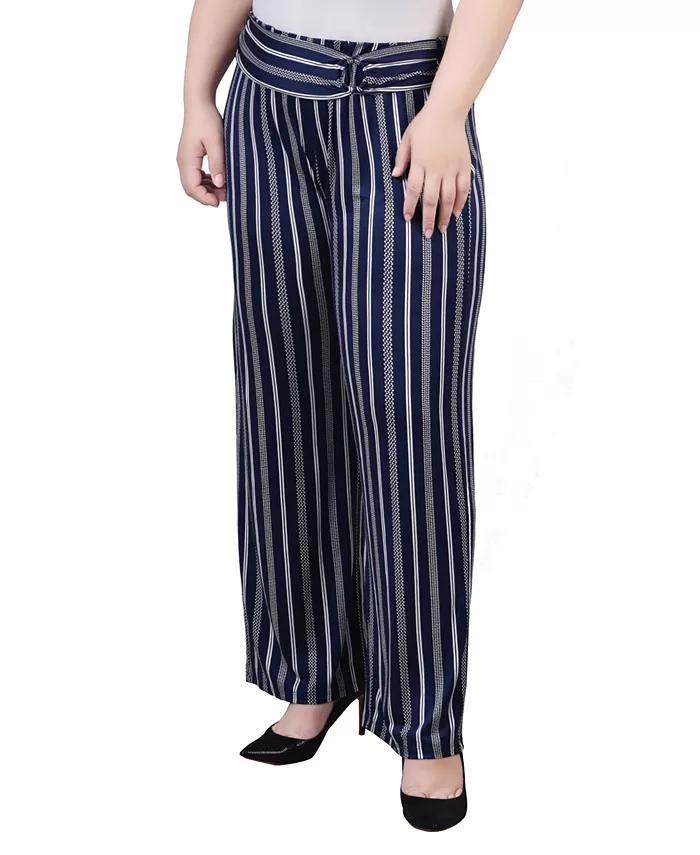 

Укороченные брюки на резинке с декоративным ремнем Plus Size NY Collection, мультиколор