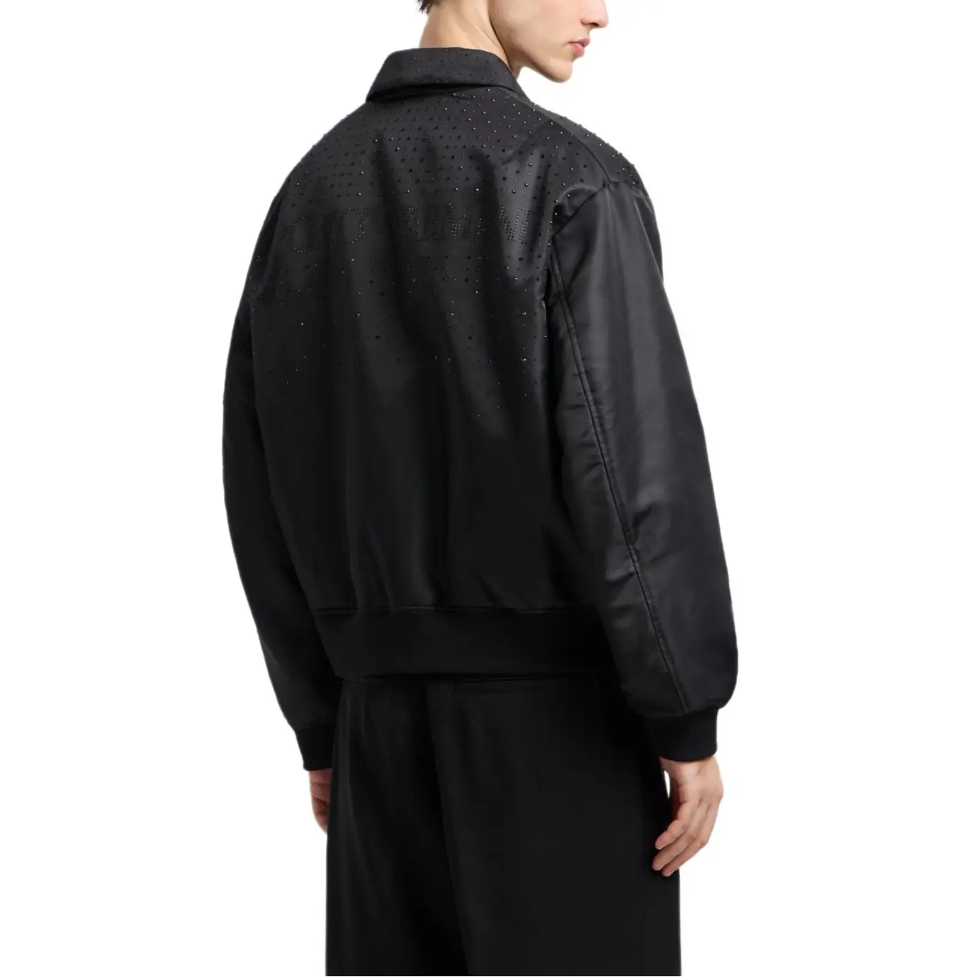 EMPORIO ARMANI Сатиновая бомбер куртка с камнями для клуба, Black — фото 4