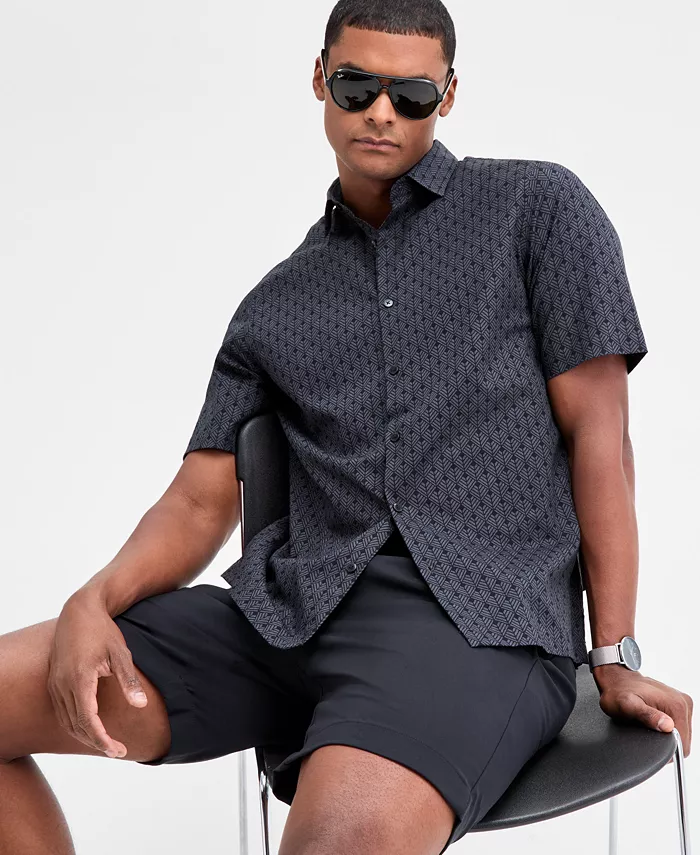 

Мужская финская короткая рубашка с геометрическим принтом на пуговицах Alfani, черный