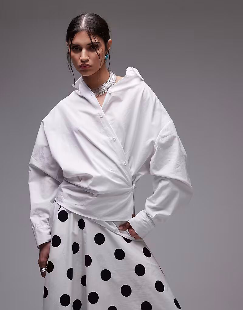 

Белая рубашка с запахом и завязками из поплина ASOS DESIGN