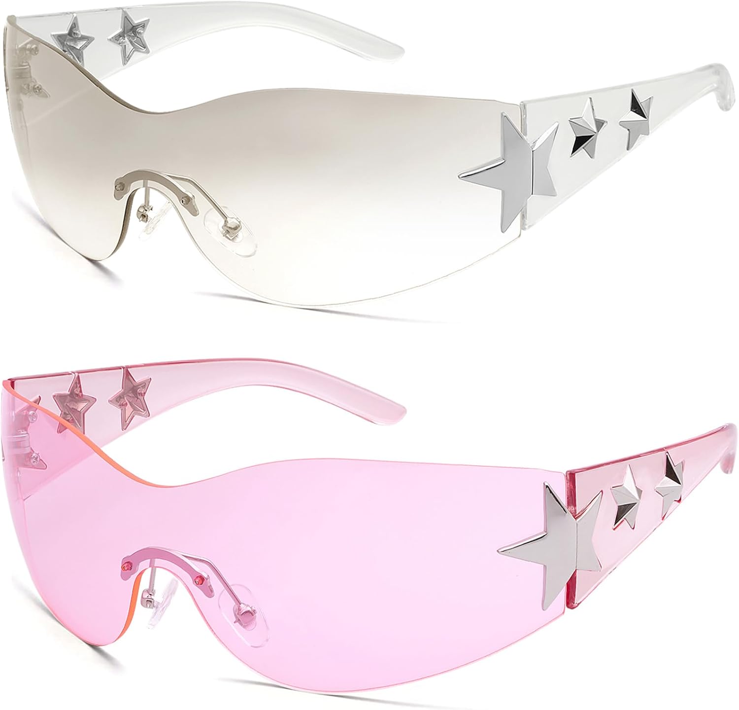 

Солнцезащитные очки без оправы в стиле Y2K, очки-обтекатели в стиле 2000-х, аксессуары для женщин и мужчин, модные и стильные солнцезащитные очки-щитки Haqptul, Pink/ Pink, Transparent/ Transparent