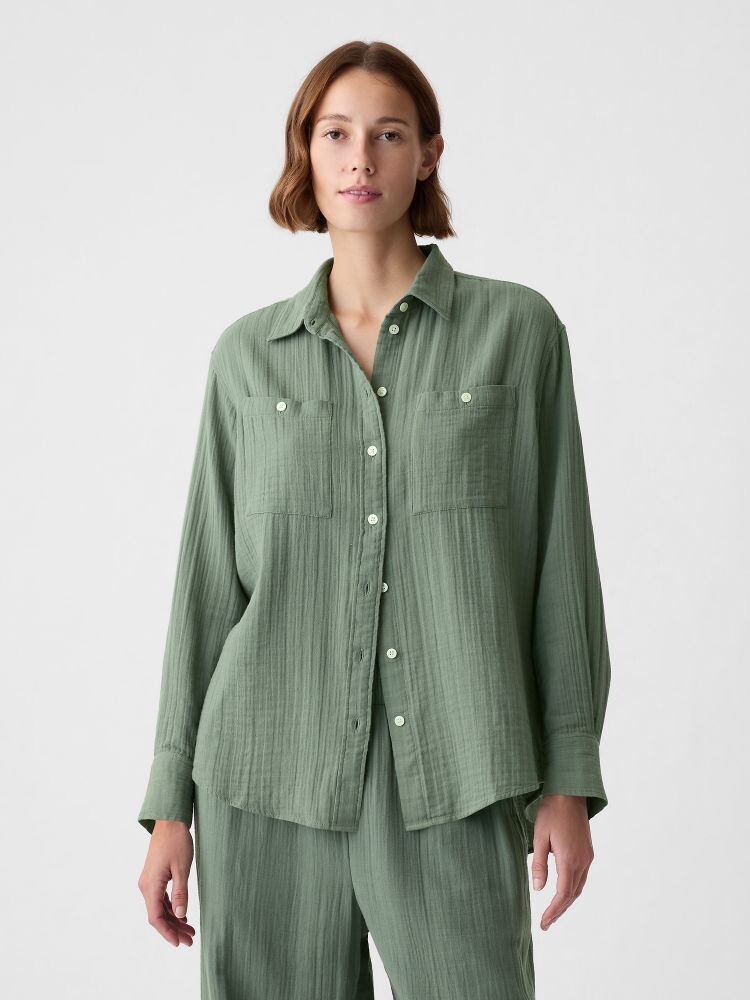 

Муслиновая рубашка оверсайз Gap, зеленый
