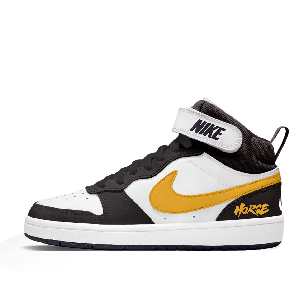 

Детские скейтбордистские кроссовки Court Borough 2 из кожи, нескользящие и износостойкие, средней высоты, для подростков Nike, черный белый желтый