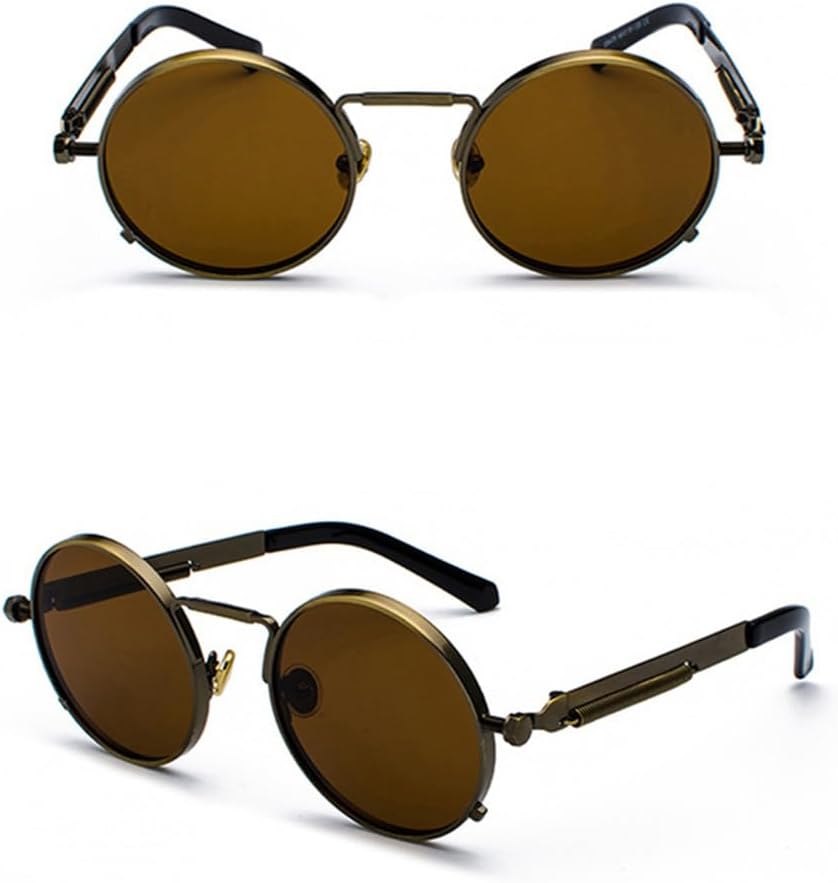 

Прозрачные красные солнцезащитные очки для мужчин в стиле стимпанк, металлическая оправа, ретро-винтаж, круглые солнцезащитные очки для женщин, черные, защита от УФ-излучения UV400 (коричневые, один размер) YASHUNJIA, Brown