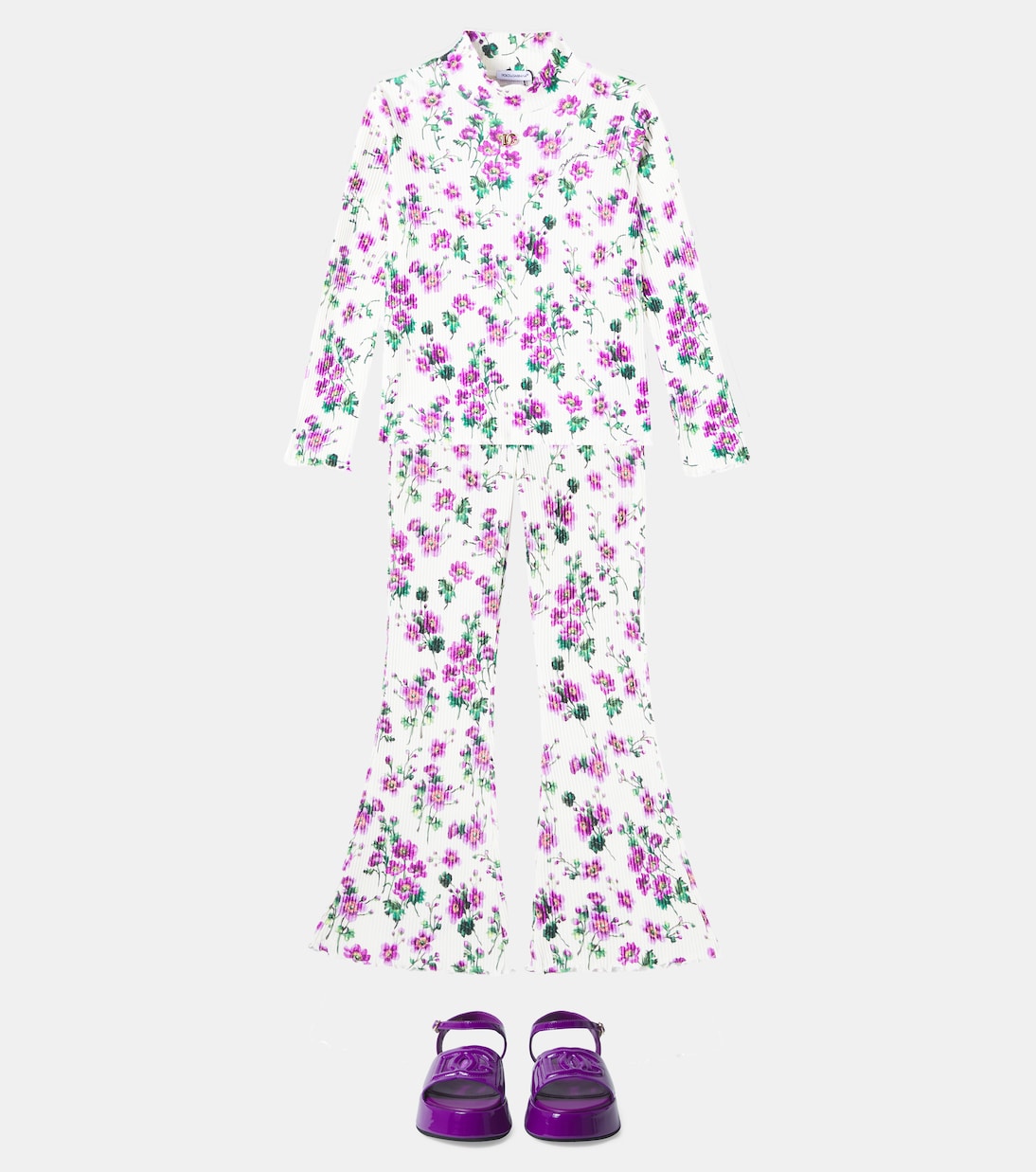 Расклешенные брюки из хлопка с цветочным принтом Costa Dolce&Gabbana Kids, Violette Rade F.Pann — фото 2