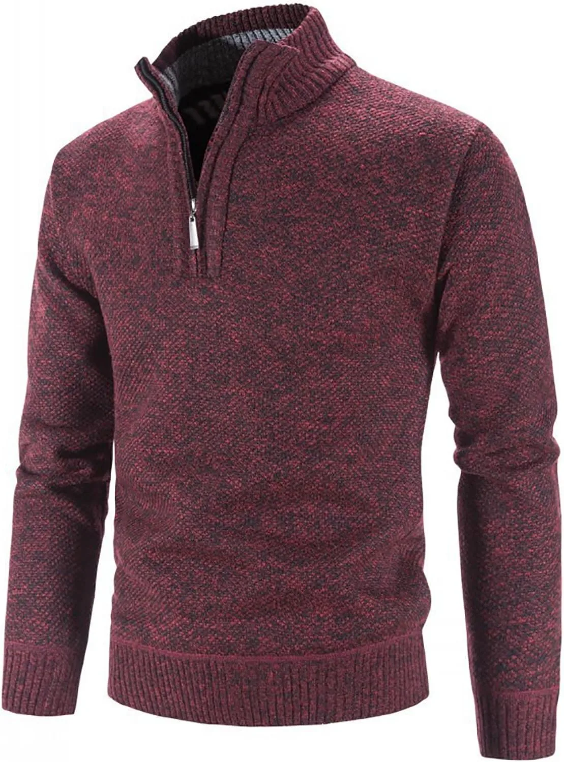 Мужской свитер Slim Fit с четвертью молнии, легкий, с воротником-стойкой — фото 2