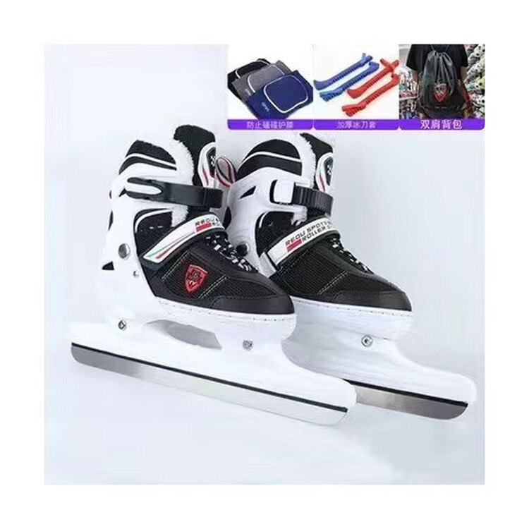 

EDEA Толстые коньки с флисовой подкладкой для фигурного катания, взрослые и детские, для начинающих и университетских занятий, черно-белые скоростные коньки + сумка через плечо + чехол + наколенники, размер L[-42] 39