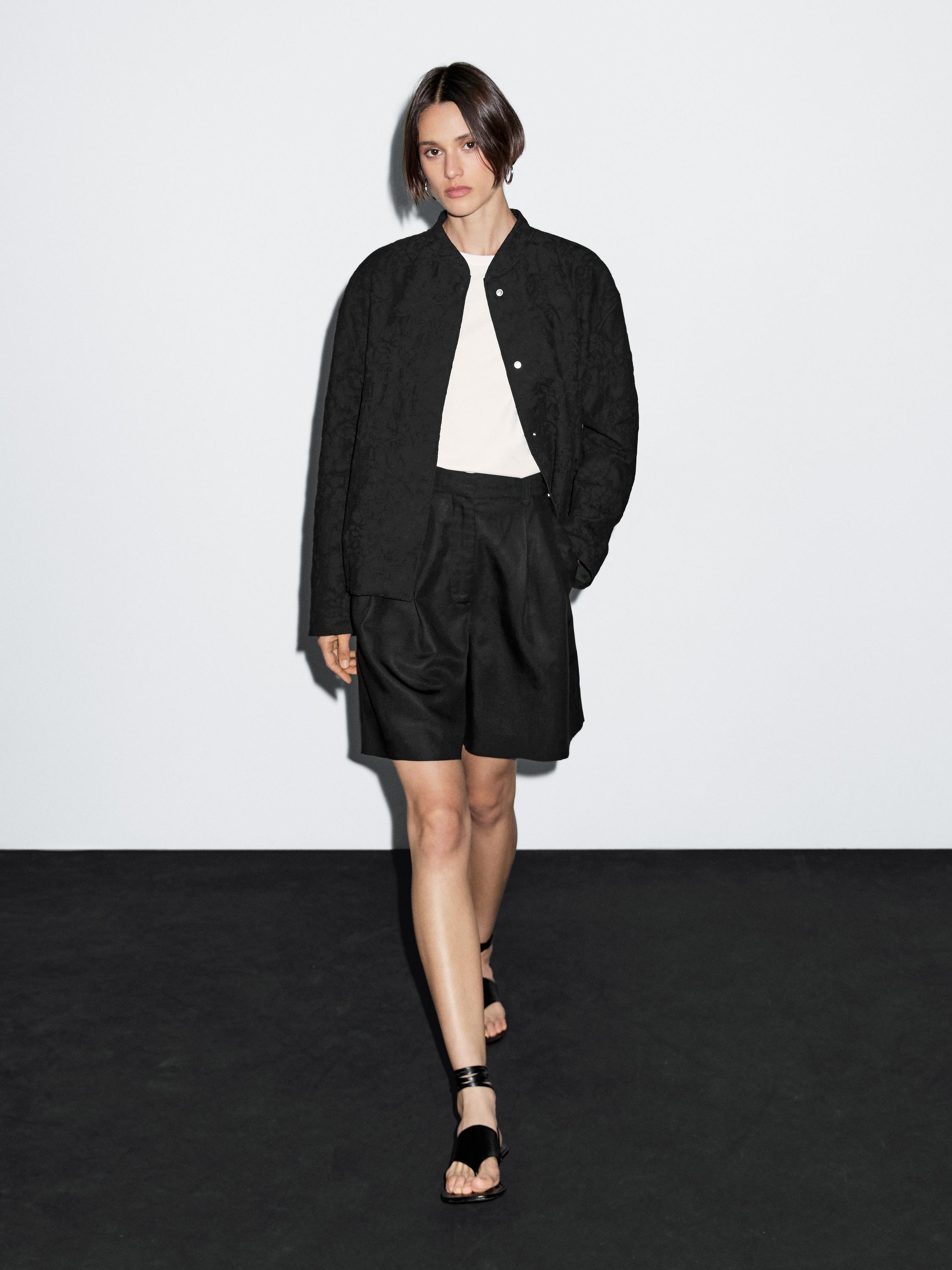 

Куртка-Бомбер большого размера из 100% хлопка Massimo Dutti, черный