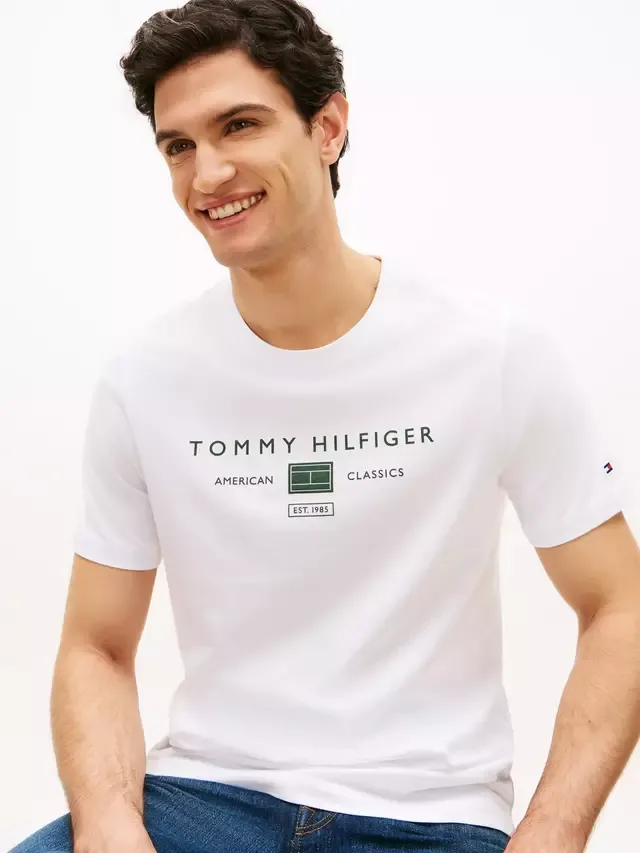 Футболка с логотипом Jersey Logo, стандартного кроя, белая Tommy Hilfiger — фото 4