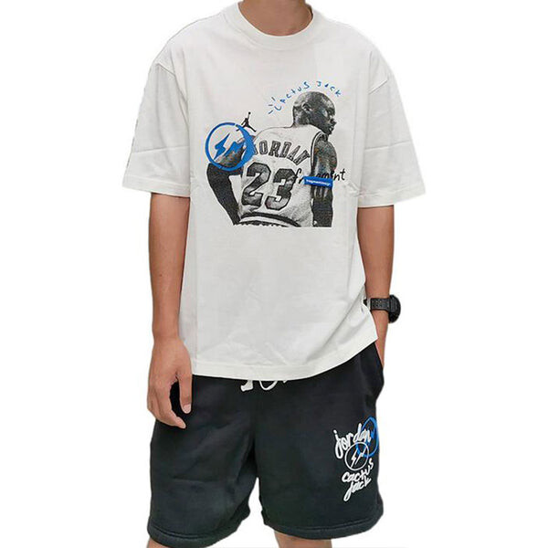 Футболка Air Jordan x Travis Scott x Fragment Design T-Shirt 'White Blue', белый — фото 3