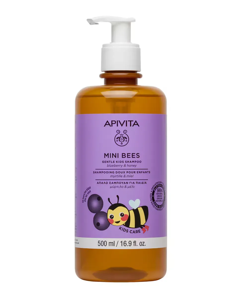 Мягкий детский шампунь с черникой и медом Mini Bees 500 мл Apivita