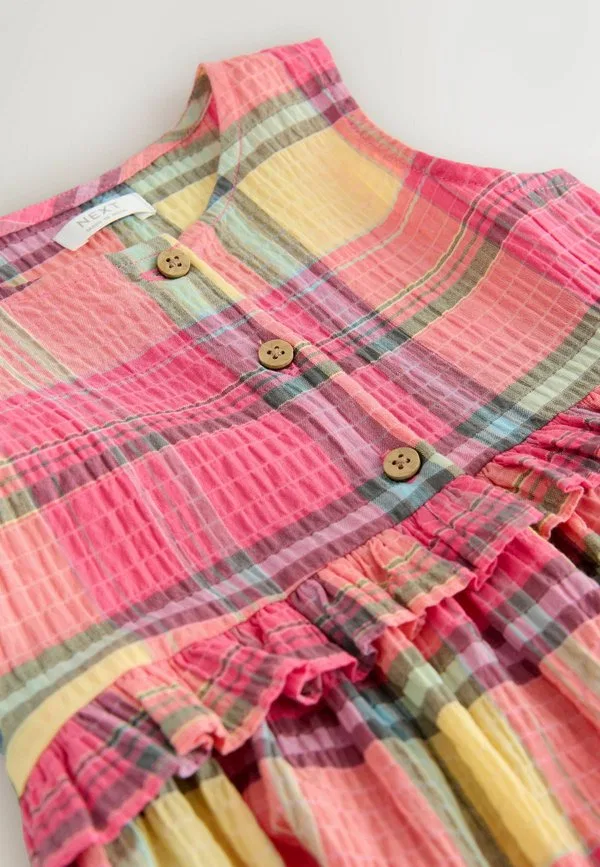 Платье-Рубашка прямого кроя без рукавов с баской Next, Multi Pink Check — фото 2