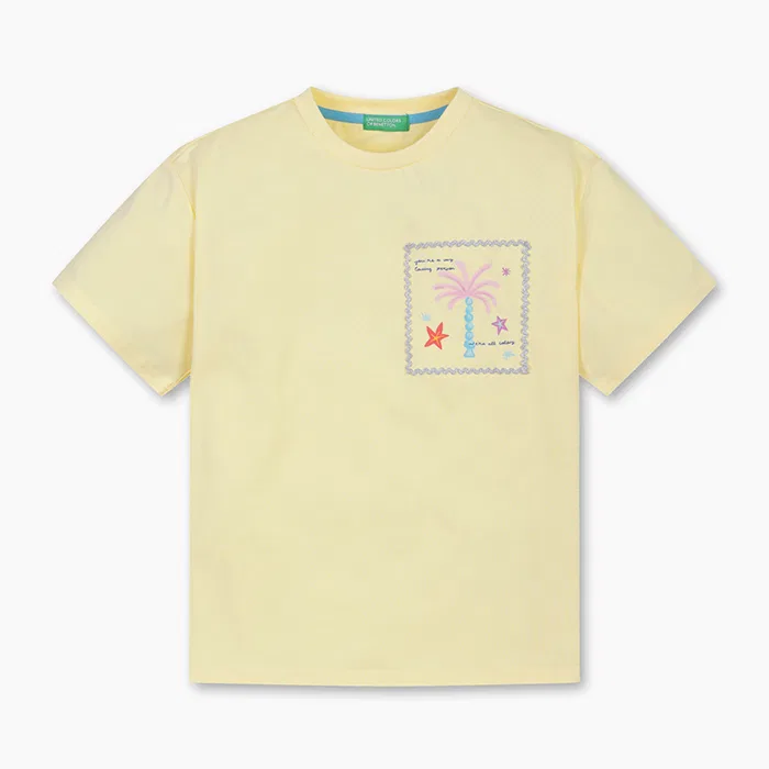 Детская жёлтая футболка с принтом "Пальмы" от Benetton Kids