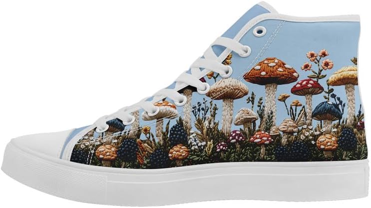 

Женские высокие кеды из холщовой ткани AWSOLE с принтом грибов и цветов, мужские кроссовки на шнуровке с плоской подошвой, стильная обувь для пар, белый/красный/синий/оранжевый