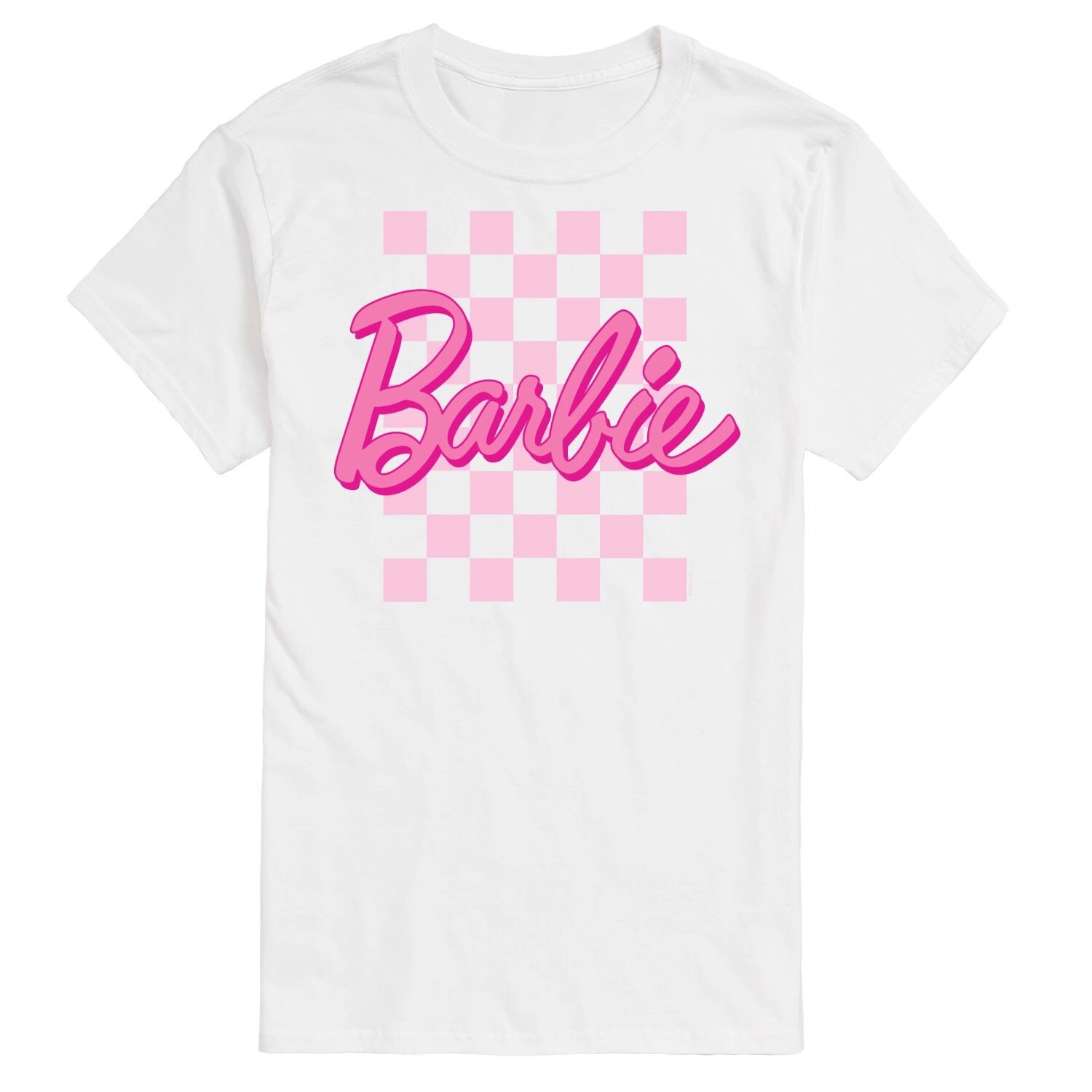 

Футболка Big & Tall в клетку с графическим рисунком и логотипом Barbie