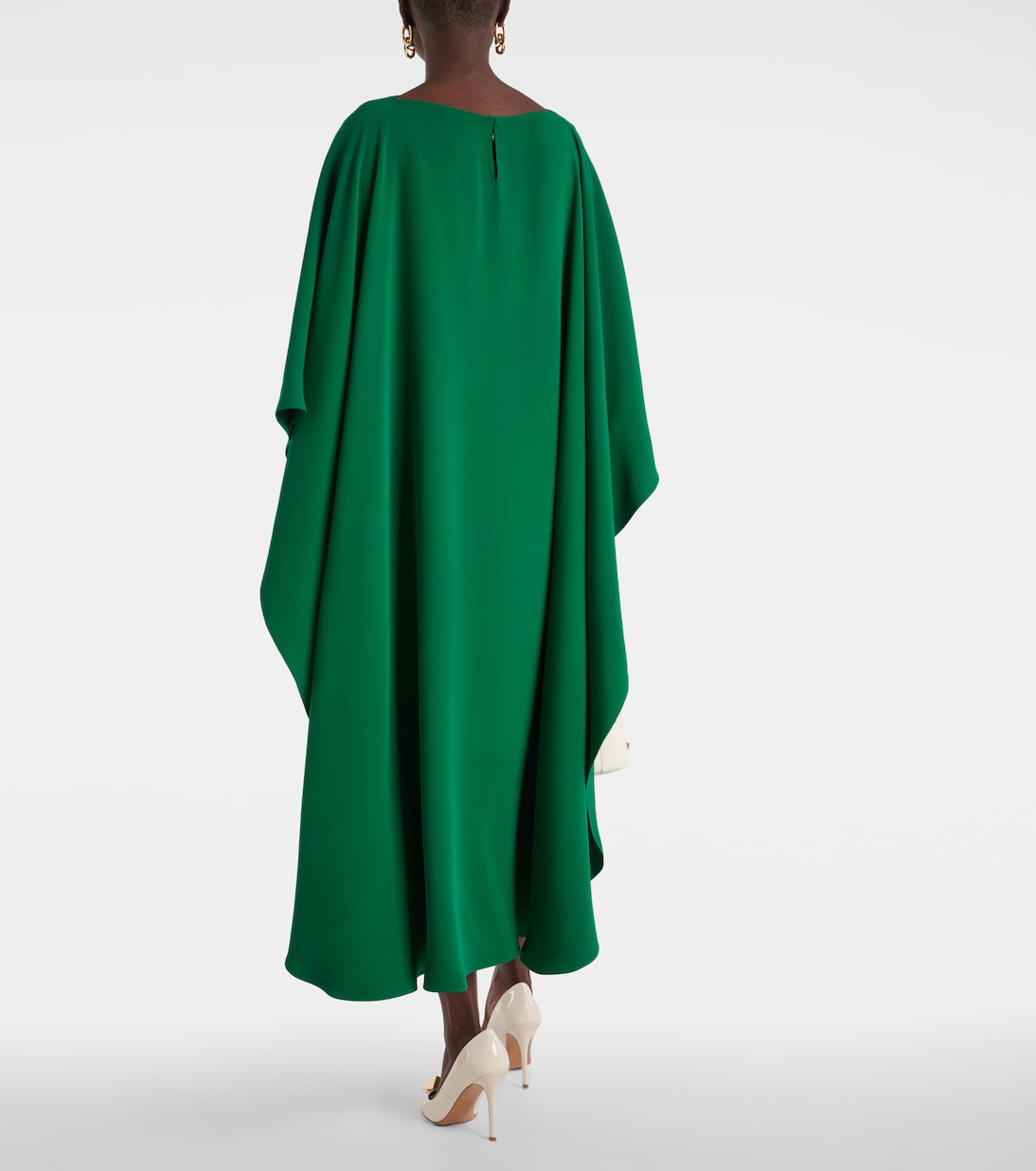 Платье миди из шелкового крепа с накидкой Valentino, Basil Green — фото 3