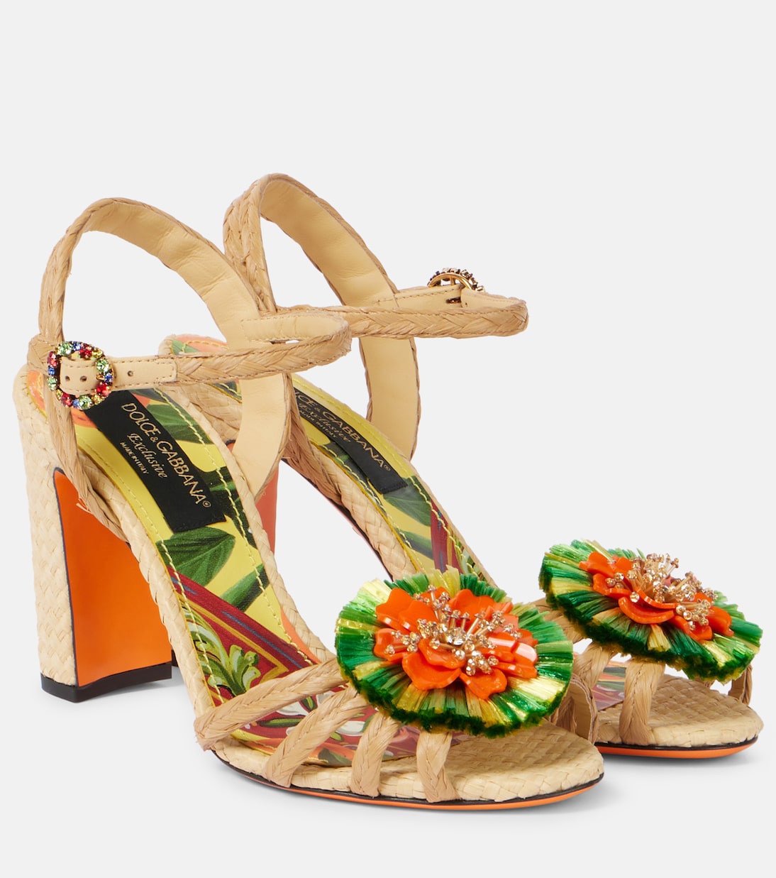 Украшенные сандалии из рафии Dolce&Gabbana, Naturale/ multicolor