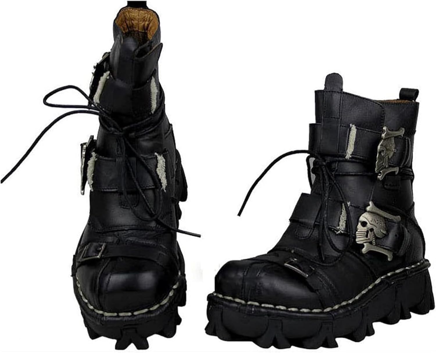 

Мужские мотоциклетные ботинки AACHEN Vintage, большой размер, высокие ботинки с черепом, ручная работа, настоящая кожа, боевые ботинки, черный