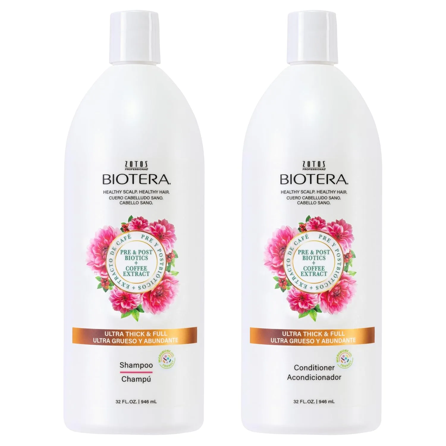 Biotera Ultra Thick & Full шампунь для объема тонких и безжизненных волос, дружественный к микробиому, веганский, без парабенов, безопасный для окрашенных волос 946 мл (2 шт.), Green