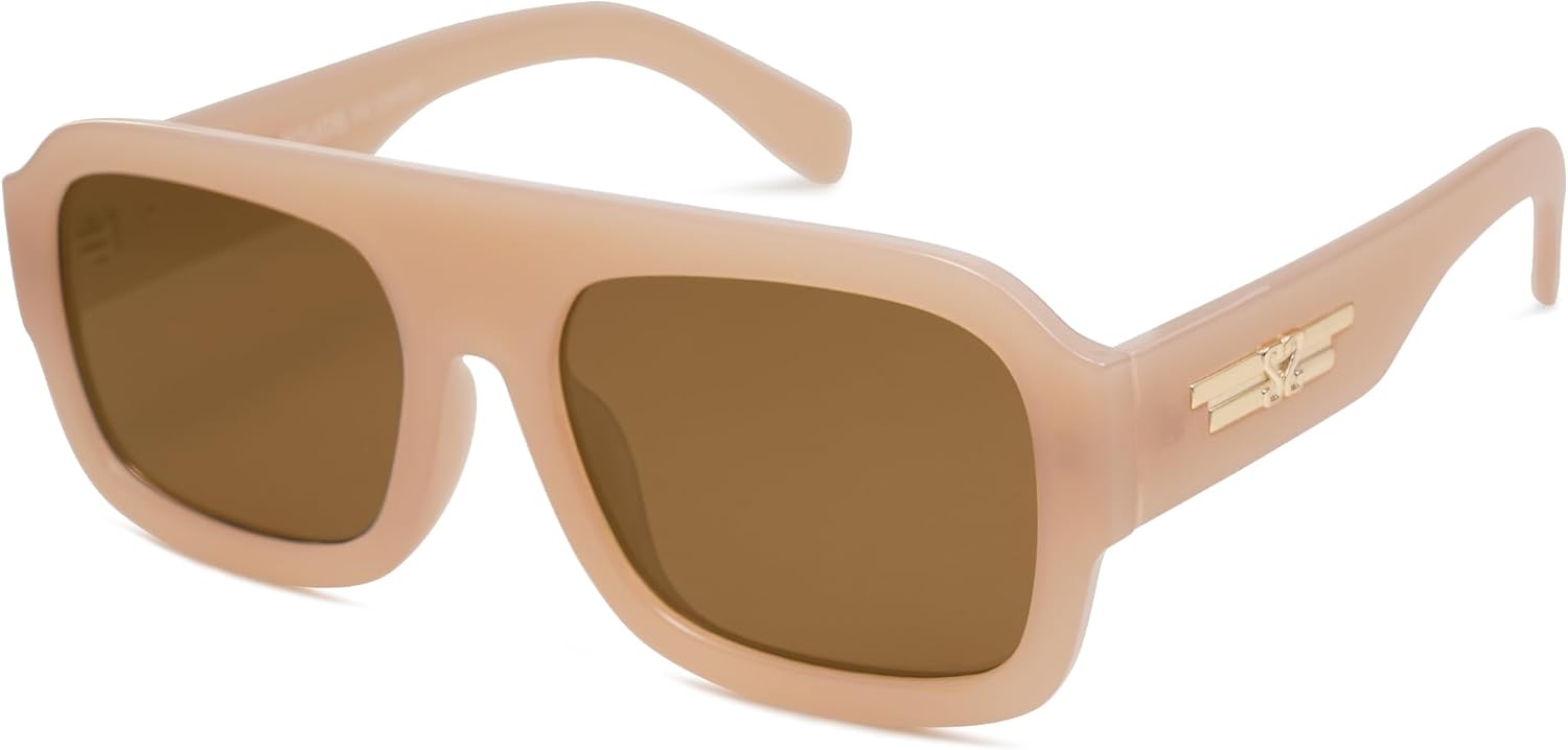 

SOJOS Модные квадратные солнцезащитные очки-авиаторы для женщин и мужчин, поляризованные, с плоской верхней частью, дизайнерские, с защитой от УФ-излучения UV400, модель SJ2281, Brown