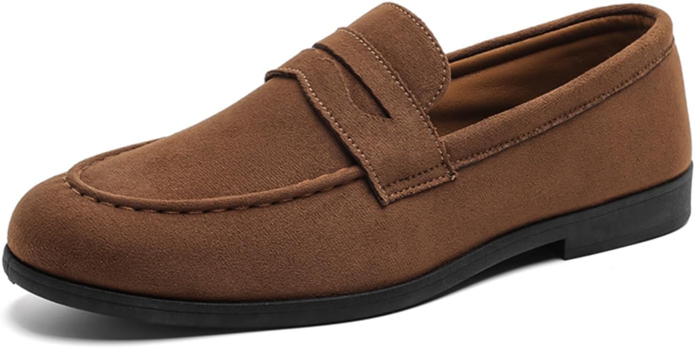 

Мужские замшевые лоферы с легким надеванием, стильные туфли, классические, удобные, на плоской подошве, для бизнеса и повседневной носки, ретро, низкие, с нескользящей подошвой Generic, коричневый