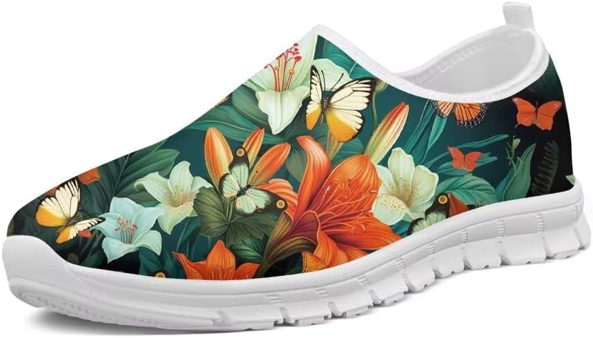 

Женские кроссовки Forchrinse Blue Hummingbird Floral для прогулок, мужские слипоны, легкие мягкие кроссовки с поддержкой свода, лоферы, дышащие, Colorful Hibiscus Plumeria