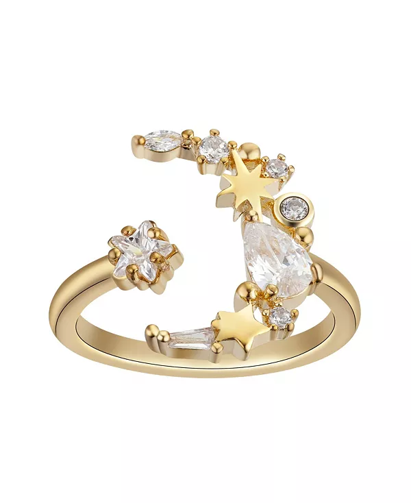 

Кольцо с регулируемой огранкой в форме луны, покрытое 14-каратным золотом и кубическим цирконием Unwritten, gold