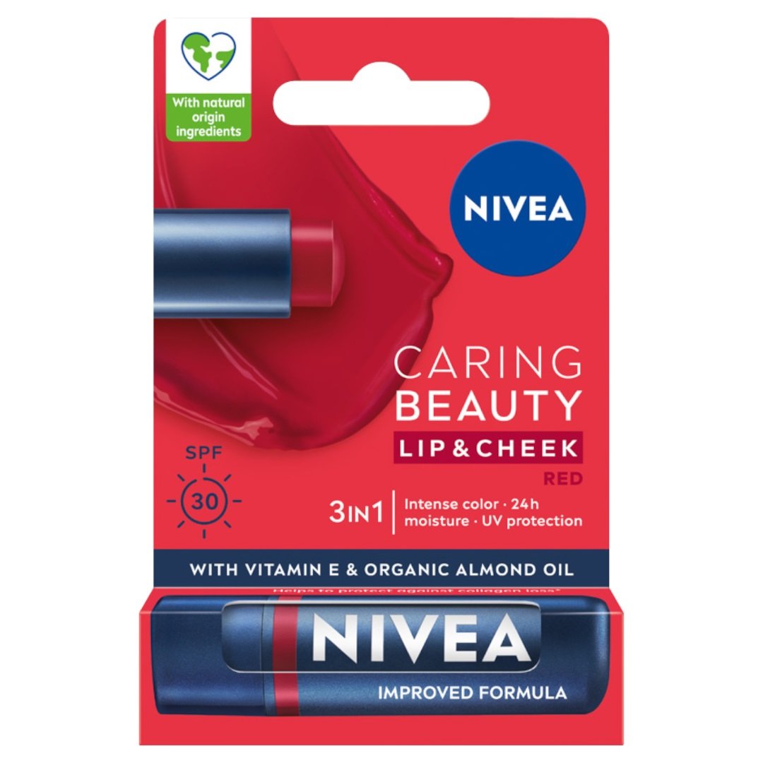 

Питательная губная помада Nivea Caring Beauty 3в1 Красный 4,8г