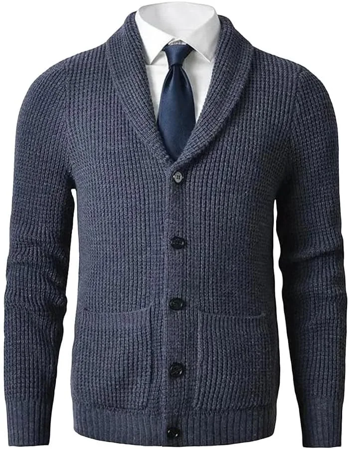 Мужской кардиган Slim Fit из шерсти с пуговицами и карманами, вязаный свитер для осени и зимы Generic, 3