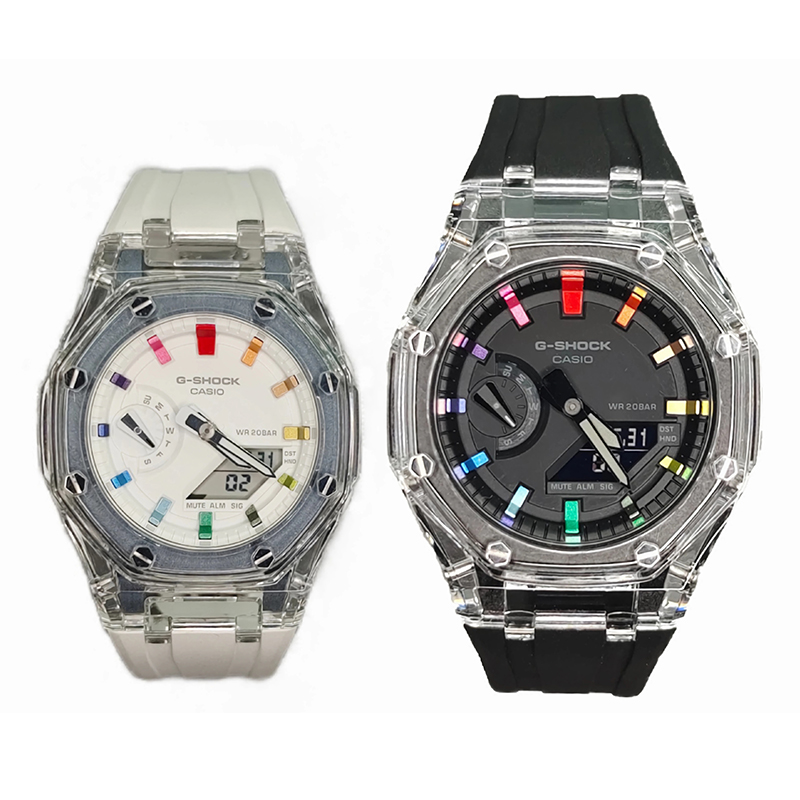

CASIO Часы унисекс с двойным дисплеем, жидкокристаллическим/аналоговым циферблатом, 44 мм, белые