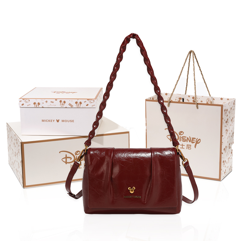 

Disney Микки Серия ПУ плиссированная маленькая квадратная сумка, Burgundy+Exquisite Box B
