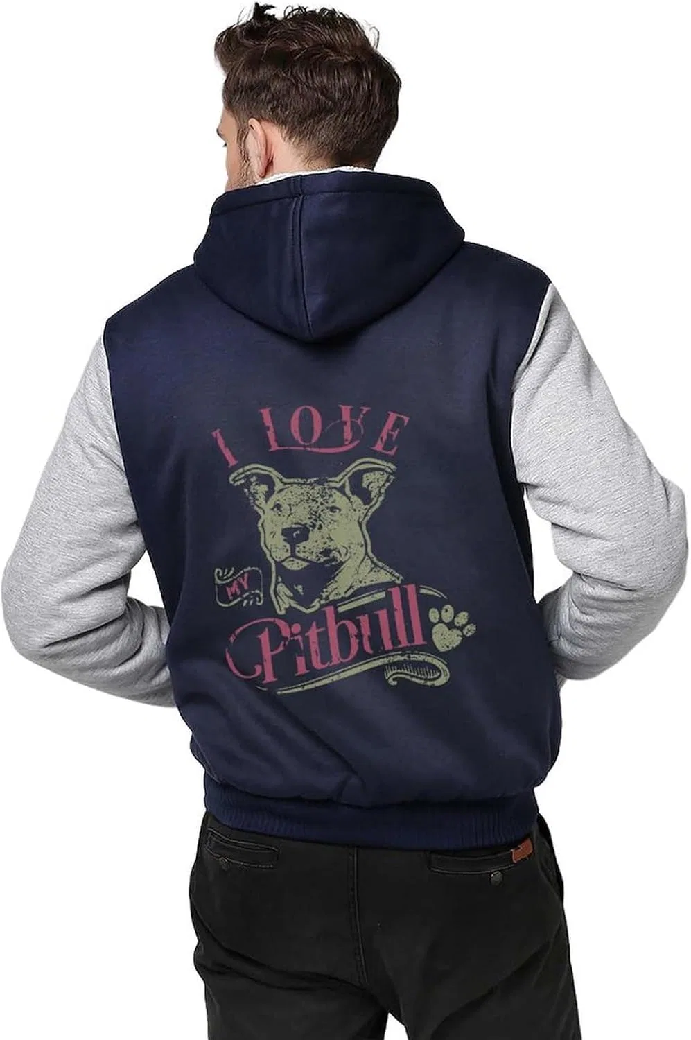 Толстовки с надписью "I Love My Pitbull" для мужчин, толстые толстовки на молнии, флисовые толстовки, зимние теплые куртки — фото 2