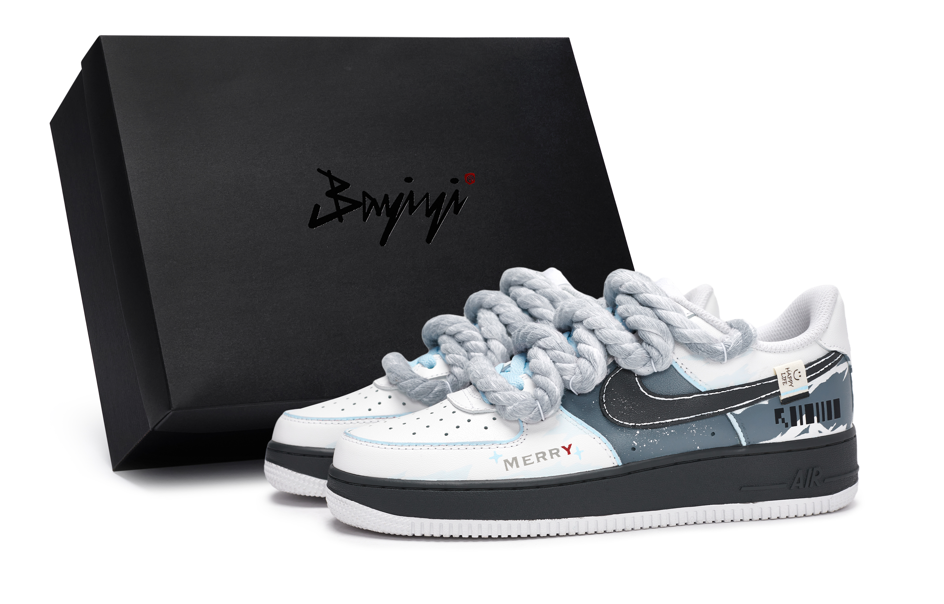 

Nike Кроссовки для скейтбординга Air Force 1 с амортизацией, низкие, мужские, белые, сине-серые