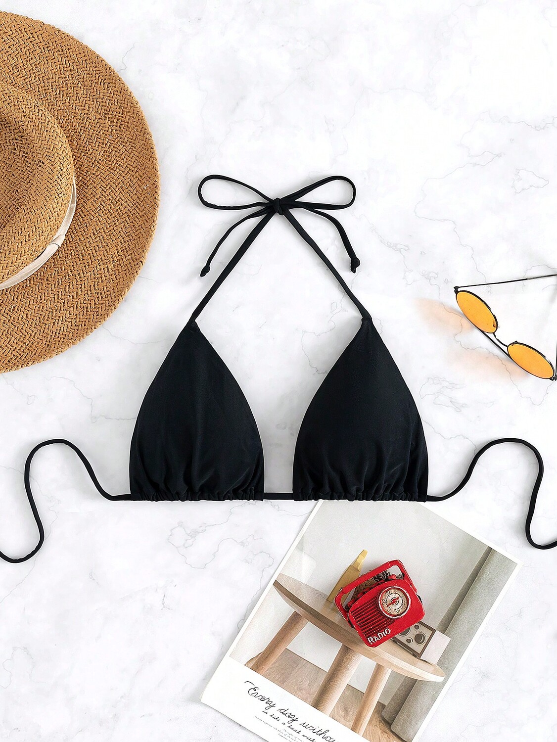 

SHEIN Купальник с верхом бикини Swim Треугольная форма, вокруг шеи, черный цвет