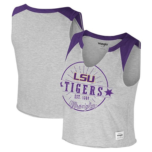 

Женская футболка Wrangler Heather Gray LSU Tigers Vintage Muscle Cropped Colosseum