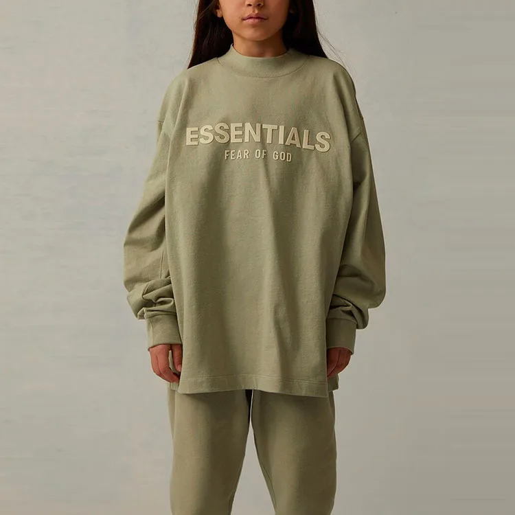 Футболка для детей с круглым вырезом Fear Of God Essentials, серо-зеленый — фото 4