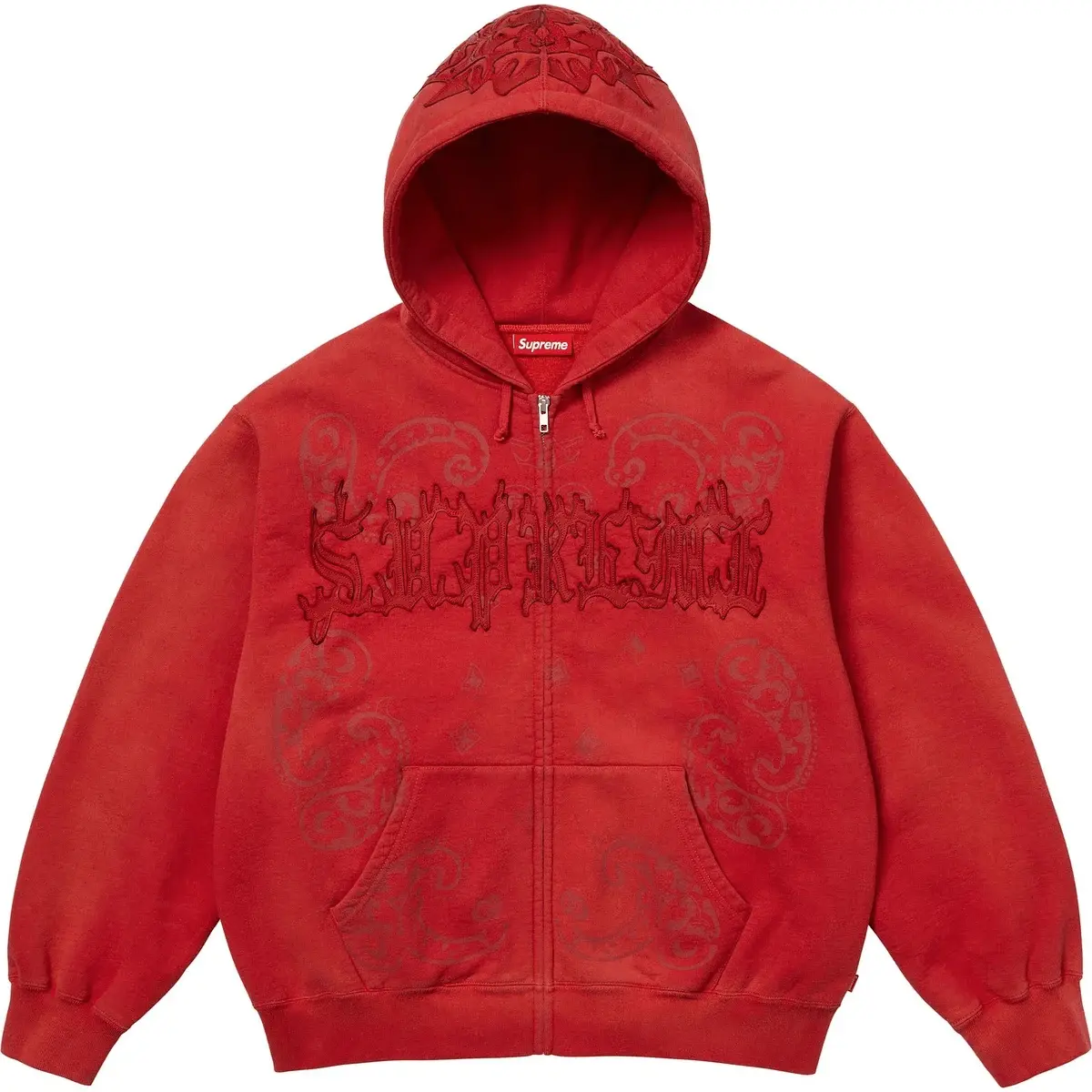 Худи с кожаными аппликациями и молнией Supreme, черный — фото 3