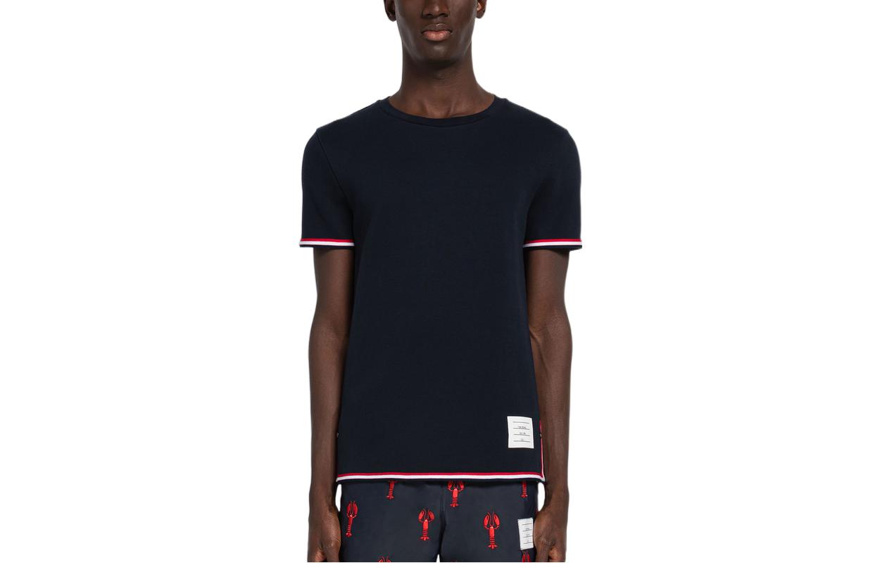

Футболка с короткими рукавами и контрастной отделкой THOM BROWNE, Морской синий