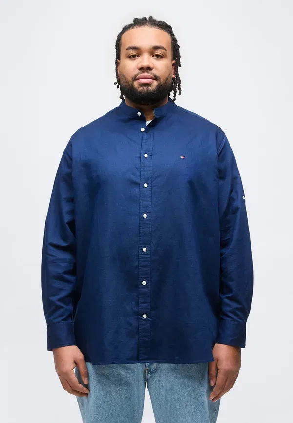 Рубашка Tommy Hilfiger Plus Regular Fit Linen Blend Grandad Collar Shirt, угольно-синий