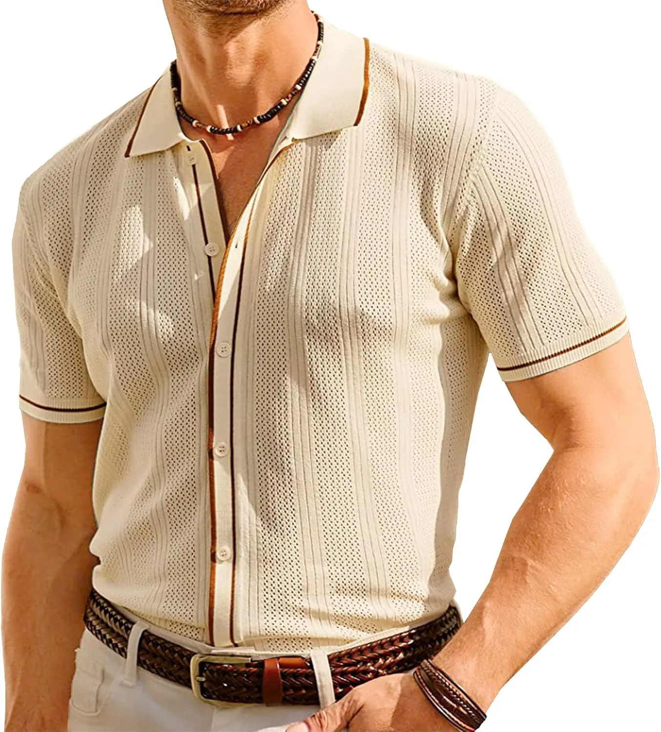 

Мужская поло с коротким рукавом и воротником-лацканом в полоску Maiyifu-GJ