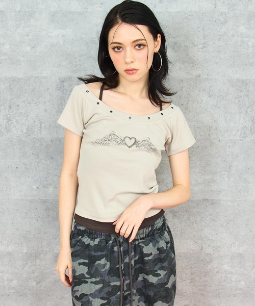 

Футболка с бретелькой через шею, принт "крылья" ANAP, серый