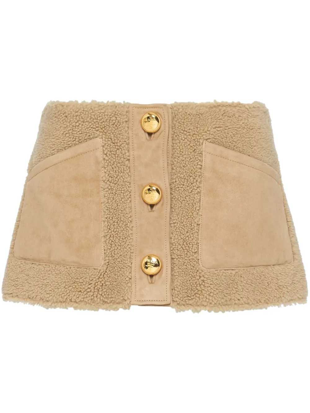 

Мини-юбка из овчины на пуговицах Prada, коричневый