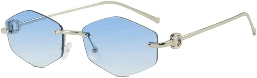 

Роскошные безрамочные солнцезащитные очки в форме бриллианта для женщин, персонализированные, модные, для мужчин, защита от УФ-излучения UV400 TVTBBVV, Silvery Blue