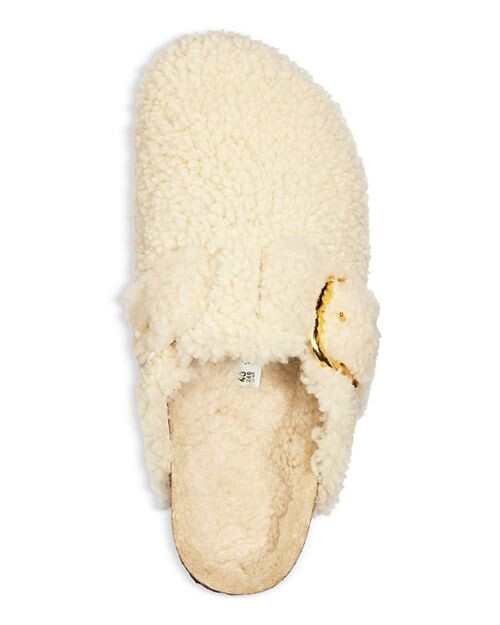 Женские сабо из овчины Тедди с большой пряжкой Boston Birkenstock, цвет Ivory/Cream — фото 4