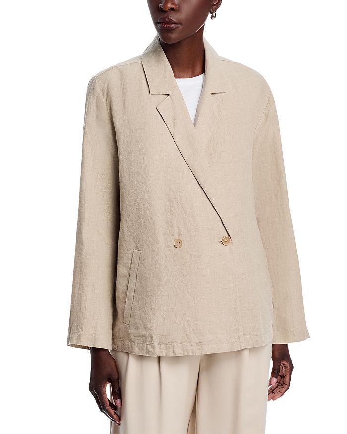 

Льняной пиджак с вырезом лацкана Eileen Fisher, белый