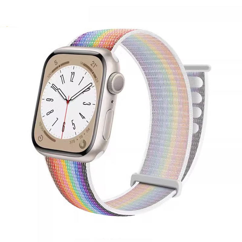 

Penc Iwatch Часы Strap Apple Compatibility Nylon Material 49mm, Two-Piece Nylon Hook-and-Loop Strap with White Rainbow Design
