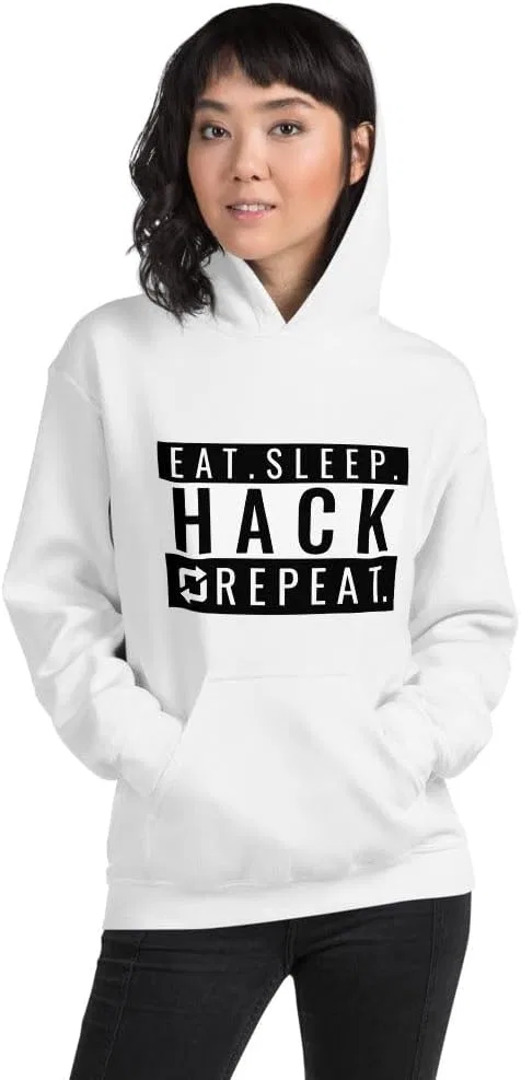 Eat Sleep Hack Repeat - Худи унисекс (черное) — фото 2