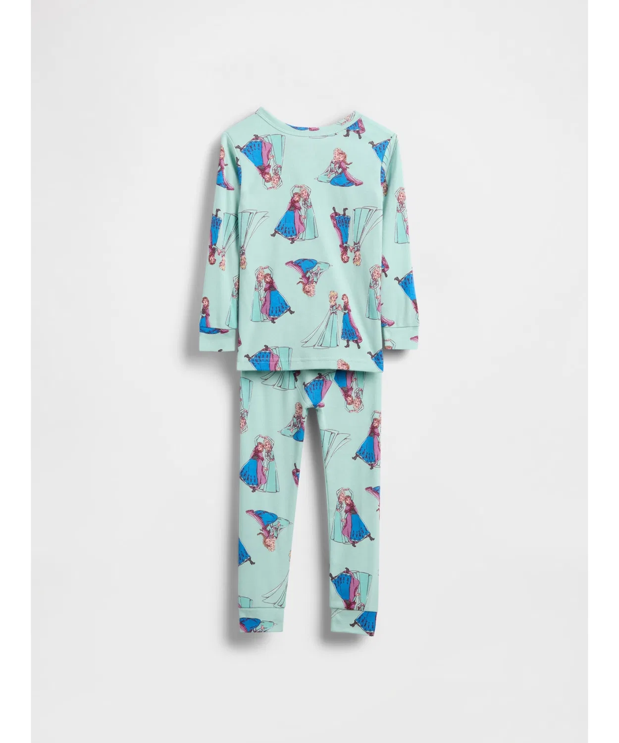 Пижамный набор Gap × Disney Органический хлопок brushed cotton, Анна и Эльза, светлый зелёный — фото 2